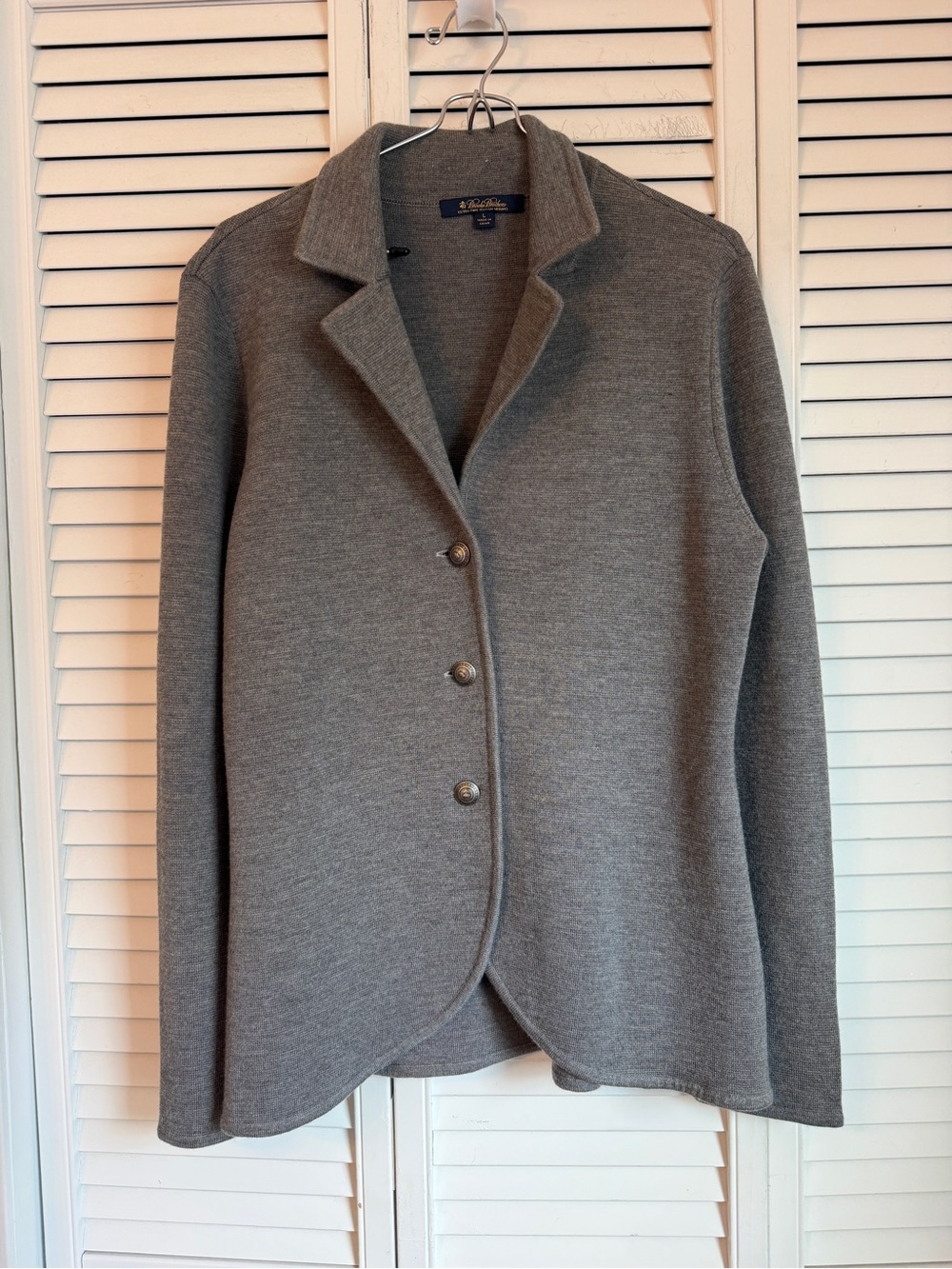 Brooks Brothers Womens Merino Wool Sweater Blazer Gray Buttons Large Preppy Work